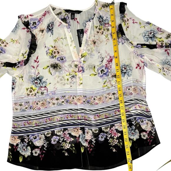 White House Black Market Women L Top Floral Cottagecore Ruffle Garden Fairy Work - Picture 6 of 10